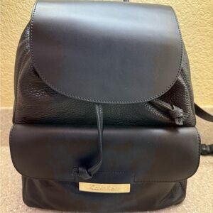 Calvin Klein Black Leather Drawstring Backpack
